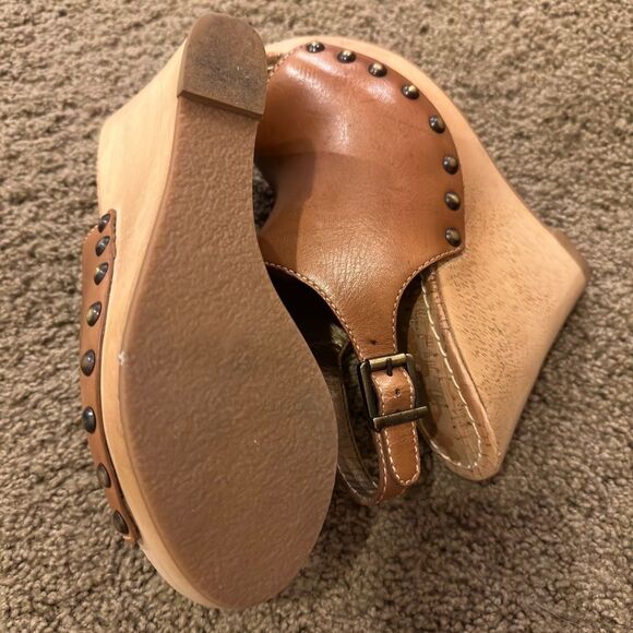 SAM EDELMAN CAMILLA LEATHER UPPER ADJUSTABLE BUCKLE WOODEN WEDGE HEEL SIZE 6 - Picture 6 of 8